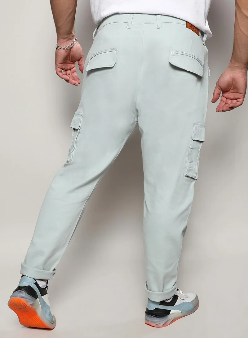 Instafab Plus  Instafab Plus Men's Sage Green Cargo Trousers For Casual Wear | 6 Pockets | Plus-Size Fit | Button Closure | Cotton Poly Cargo Pant Crafted With Comfort Fit For Everyday Wear for Men | Best Price UAE