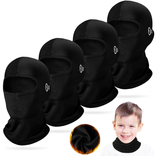 Halfchet 4 Pcs Winter Balaclava Winter Weather Neck for Boy Girl Youth Skiing Snowboarding Cycling(Black,Plain Color) - Image 1