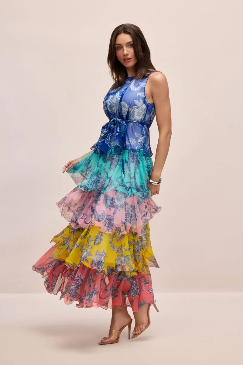 سنفير Cynthia Printed Tiered Ruffle Maxi Dress