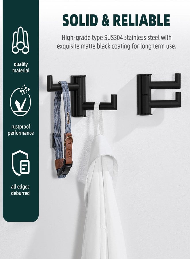 Angle Simple Swivel Towel Hook Matte Black 2 Pack, 304 Stainless Steel Double Robe Hook for Bathroom - Image 5
