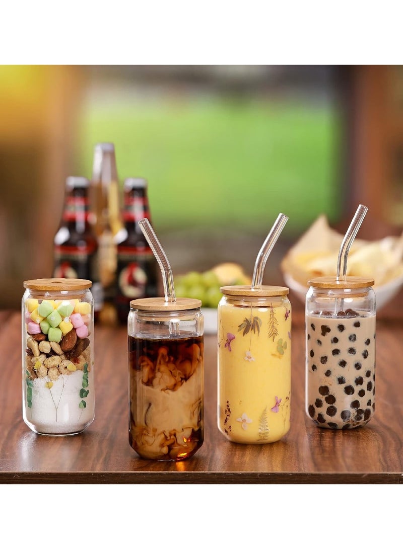 أكواب شرب بغطاء من الخيزران وقش زجاجي، طقم من 4 قطع، 16 أونصة  - Image 3