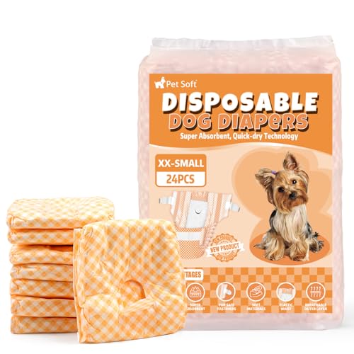 Pet Soft Female Dog Diapers Disposable Puppy Diapers for Dogs Cats Ultra Absorbent Doggy in Heat Period or Urine Incontinence 24pcs XXS Orange - Image 1