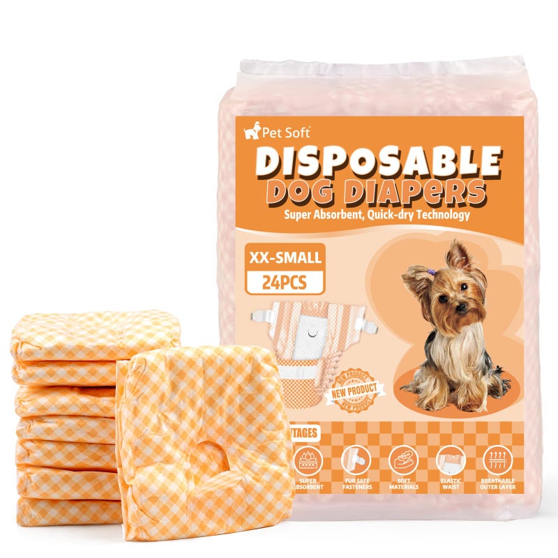 Pet Soft Female Dog Diapers Disposable Puppy Diapers for Dogs Cats Ultra Absorbent Doggy in Heat Period or Urine Incontinence 24pcs XXS Orange - Image 2