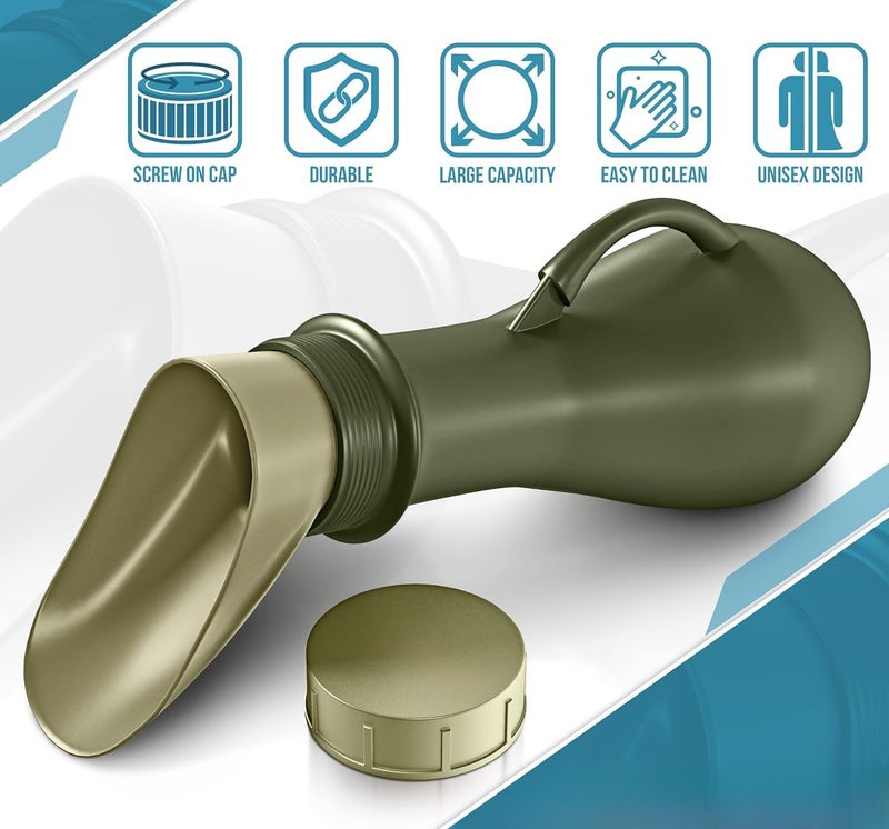 CUREPACK Leakproof Portable Urinal Toilet - 1.2L Urine Bottles Male Spill Proof - Urine Bottle with Female Urinal Attachment - Travel Urinal - Female Urine Bottle - Festival Essentials - Army Green - Image 3