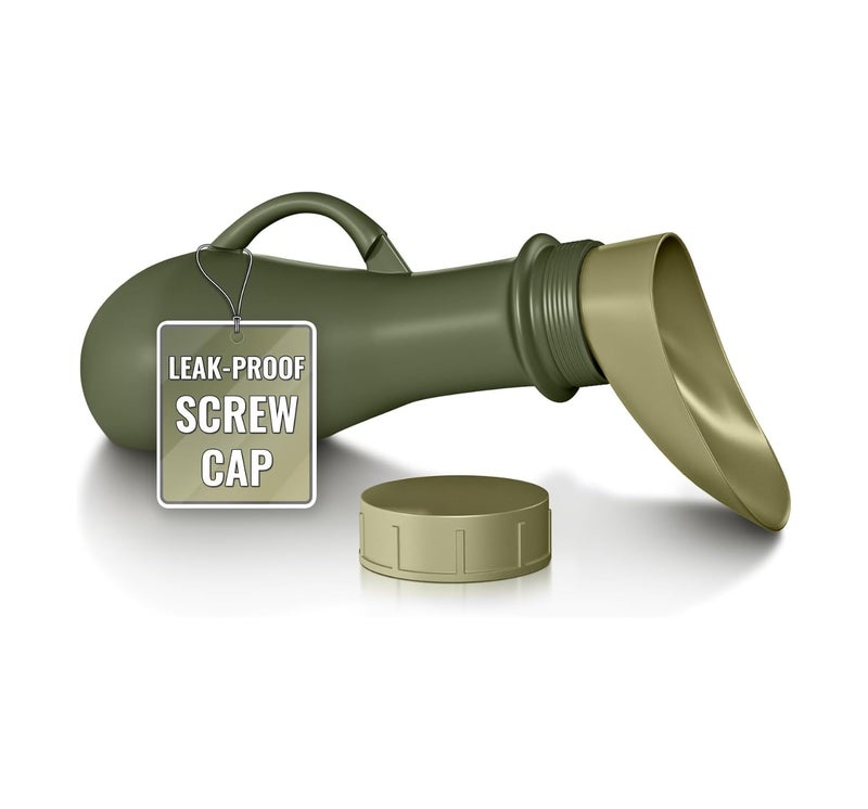 CUREPACK Leakproof Portable Urinal Toilet - 1.2L Urine Bottles Male Spill Proof - Urine Bottle with Female Urinal Attachment - Travel Urinal - Female Urine Bottle - Festival Essentials - Army Green - Image 1