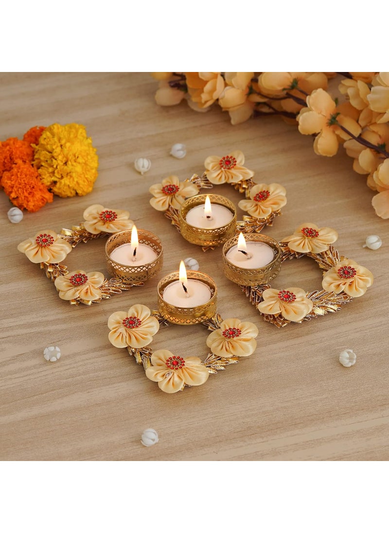 Webelkart Webelkart Premium Handmade Set of 4 Diwali tealight Candle Holder for Home and Pooja Room Decorations| Diwali diyas for Home Decoration (White)  - Image 1