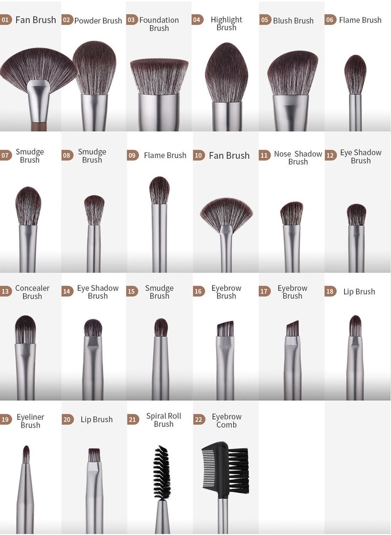 DUcare Makeup Brushes Professional with Bag 22Pcs Makeup Brush Set Premium Synthetic Kabuki Foundation Blending Brush Face Powder Blush Concealers Eye Shadows with Case  - Image 4