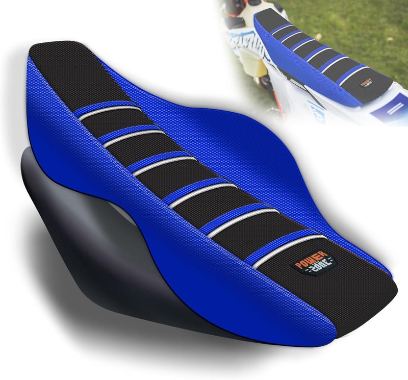 MCHMFG Universal Ribbed Dirt Bike Seat Cover - Gripper Striped Supermoto (Blue-Black-White) - Image 1