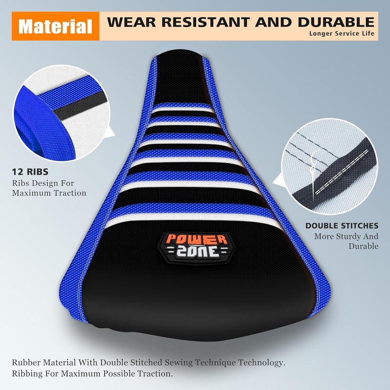 MCHMFG Universal Ribbed Dirt Bike Seat Cover - Gripper Striped Supermoto (Blue-Black-White) - Image 4