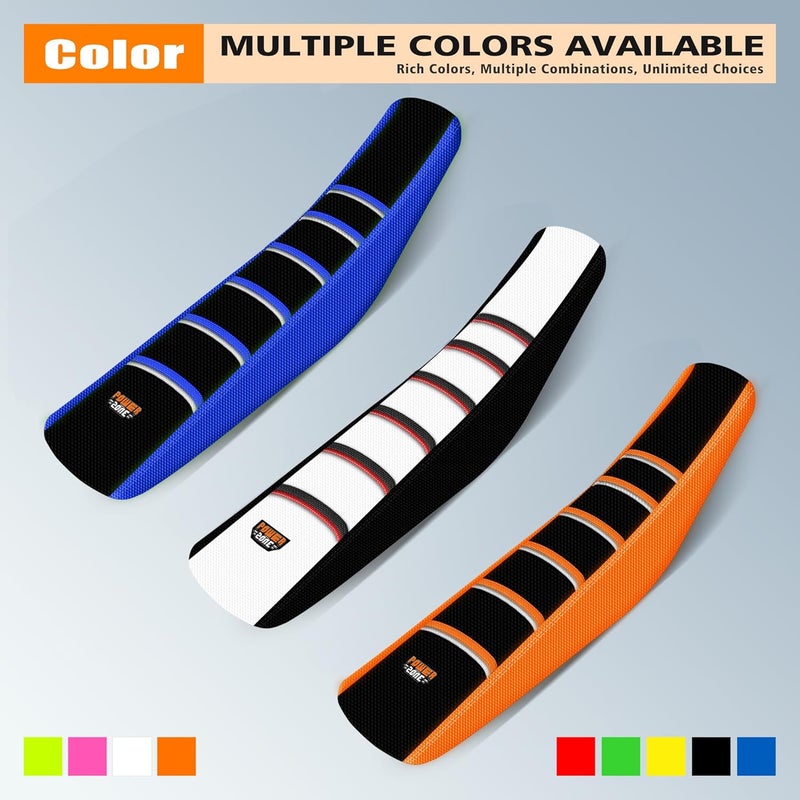 MCHMFG Universal Ribbed Dirt Bike Seat Cover - Gripper Striped Supermoto (Blue-Black-White) - Image 3