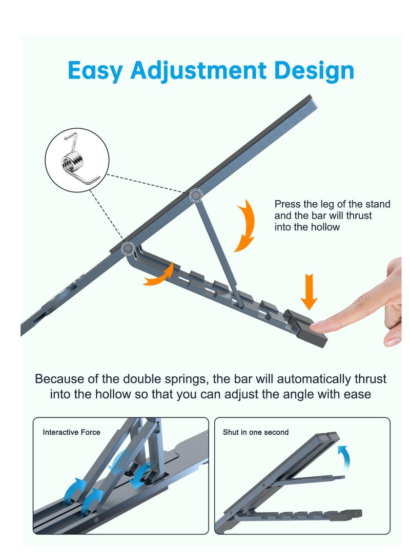 سيوسي حامل كمبيوتر محمول للمكتب، حامل كمبيوتر محمول قابل للتعديل، حامل كمبيوتر صغير بحجم 4.8 أونصة مع نوابض دعم تلقائية، حامل تبريد يناسب جميع أجهزة MacBook وأجهزة الكمبيوتر المحمولة - Image 2