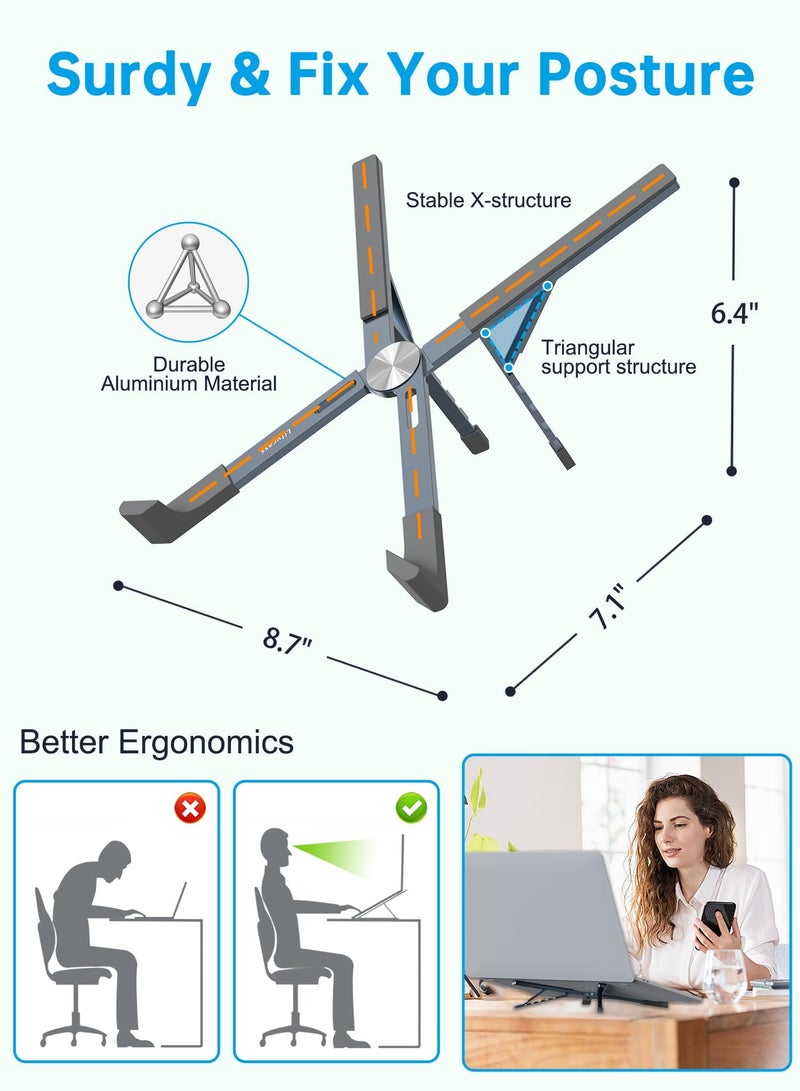 سيوسي حامل كمبيوتر محمول للمكتب، حامل كمبيوتر محمول قابل للتعديل، حامل كمبيوتر صغير بحجم 4.8 أونصة مع نوابض دعم تلقائية، حامل تبريد يناسب جميع أجهزة MacBook وأجهزة الكمبيوتر المحمولة - Image 4