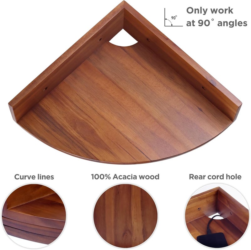 DEMIGO Corner Shelf Wall Mount Set of 3, Solid Acacia Wood Round Floating Corner Shelves for Storage and Display, Hanging Wood Shelves for Bedroom, Kitchen, Living Room, Bathroom (Brown) - Image 4