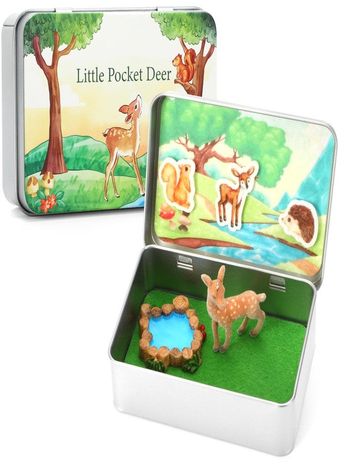 JULEASEL Little Pocket Deer, Mini Forest Scene in Tin Box, Deer Figurine, Cute Collectible Keepsake, Travel Buddy, Gift for Friends, Coworkers - Image 1