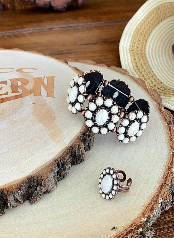 TOPACC White Turquoise Bracelets with Ring Western Cowgirl Stretch Bracelet for Women Boho Jewelry Set for Western Outfit - Image 4