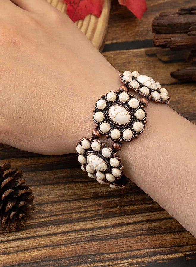 TOPACC White Turquoise Bracelets with Ring Western Cowgirl Stretch Bracelet for Women Boho Jewelry Set for Western Outfit - Image 5