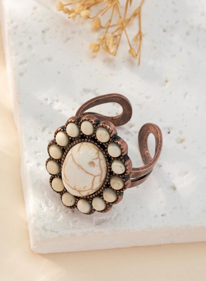 TOPACC White Turquoise Bracelets with Ring Western Cowgirl Stretch Bracelet for Women Boho Jewelry Set for Western Outfit - Image 3