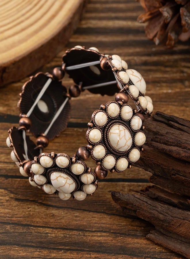TOPACC White Turquoise Bracelets with Ring Western Cowgirl Stretch Bracelet for Women Boho Jewelry Set for Western Outfit - Image 2