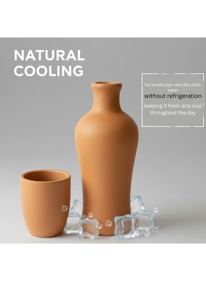 طقم زجاجة ماء تقليدية مصنوعة يدويًا من الفخار مع كوب، يتضمن إبريق ماتكا بسعة 1.2 لتر وكوب بسعة 300 مل (عبوة من 1)، مصنوع من الفخار الطبيعي لحفظ الماء البارد - Image 4