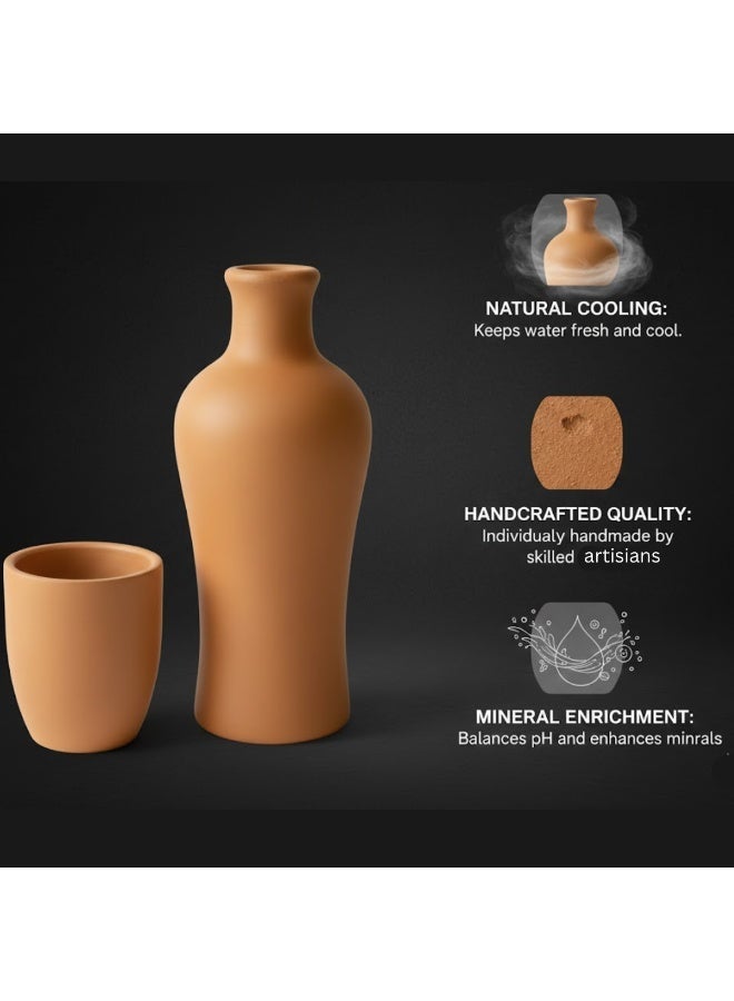 طقم زجاجة ماء تقليدية مصنوعة يدويًا من الفخار مع كوب، يتضمن إبريق ماتكا بسعة 1.2 لتر وكوب بسعة 300 مل (عبوة من 1)، مصنوع من الفخار الطبيعي لحفظ الماء البارد - Image 2