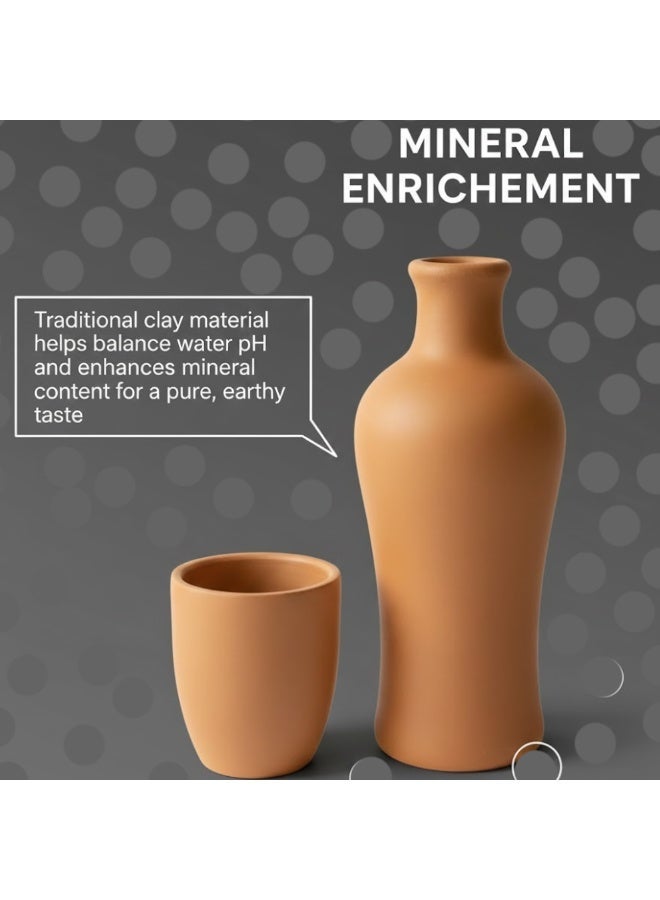 طقم زجاجة ماء تقليدية مصنوعة يدويًا من الفخار مع كوب، يتضمن إبريق ماتكا بسعة 1.2 لتر وكوب بسعة 300 مل (عبوة من 1)، مصنوع من الفخار الطبيعي لحفظ الماء البارد - Image 5