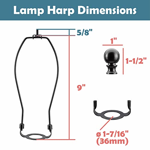 Aspen Creative 2004032A 9 Lamp Shade Harp Holder with E26 UNO Fitter Adapter Includes Solid Steel Bumped Cylinder Finial 9 Harp and E26 36mm UNO Fitter in Matte Black Finish 2 Pack - Image 3