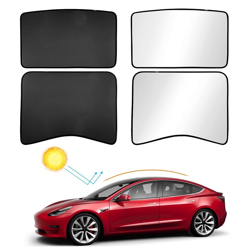 ECVV Tesla Model 3 Roof Sunshade Front  Rear Glass Roof Sun Shades with Skylight Reflective Covers Sunroof Heat Insulation UV Rays Protection Foldable with Storage Bag