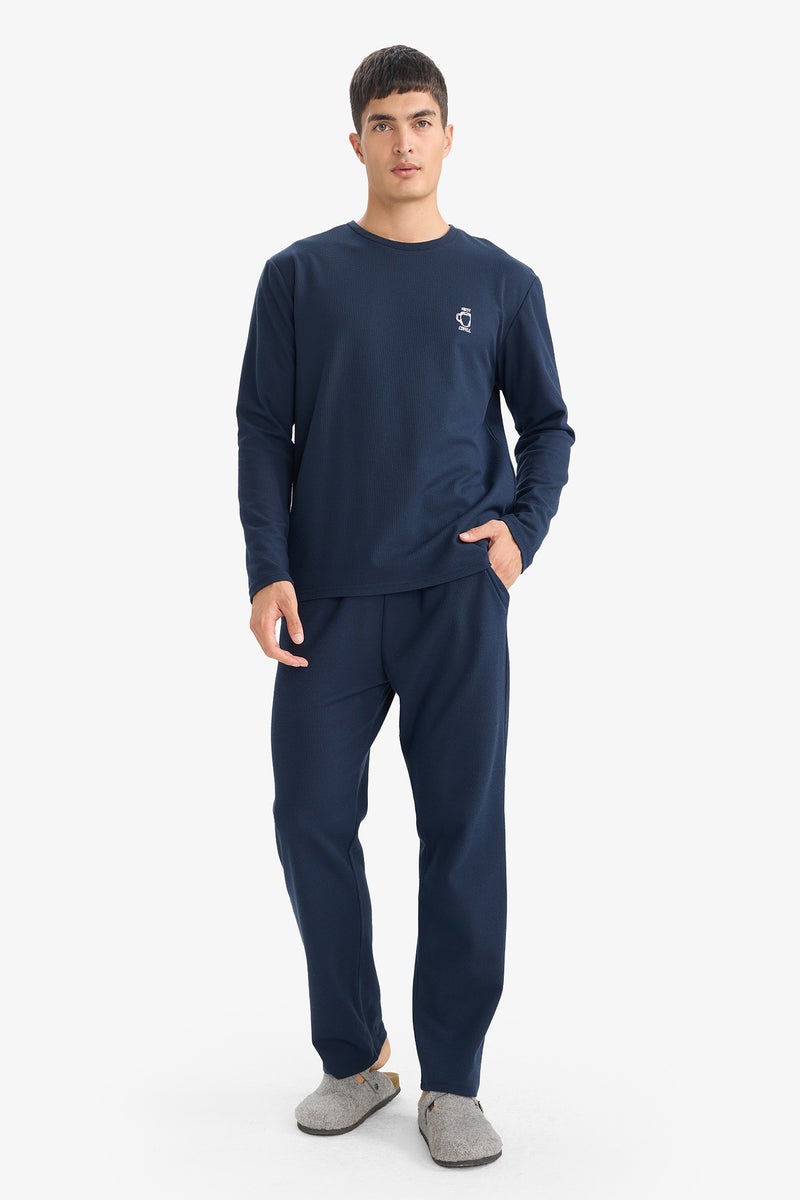 DeFacto Blue Man Bike Neck Regular Fit Long Sleeve Knitted Set Casual - Image 1