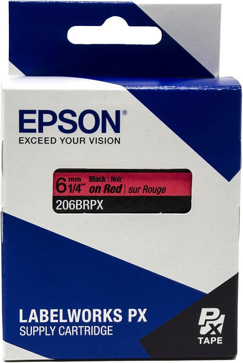 LABELWORKS Epson 206BRPX Genuine PET (Polyester) Tape Cartridge - Black on Red Label Maker Tape - 1/4" (6MM) Wide, 30' - Image 5