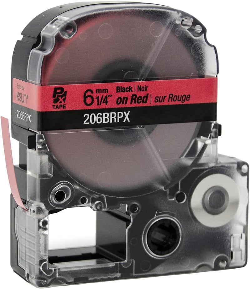 LABELWORKS Epson 206BRPX Genuine PET (Polyester) Tape Cartridge - Black on Red Label Maker Tape - 1/4" (6MM) Wide, 30' - Image 3