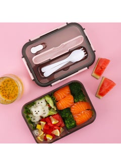 Generic Plastic Lunch Box Sealed Refrigerator Fresh-keeping Box Student Office Worker Lunch Lunch Box Fast Food Box Microwave Oven Available-Specifications:1100ml (2 Squares) Plastic Fork Spoon/242g)-Color:Pink  - Image 2