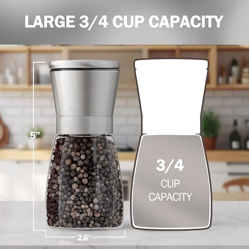 Home EC Original Stainless Steel Sea Salt and Pepper Grinder Set of 2 - Adjustable Ceramic - Glass Salt and Pepper Shakers - Kitchen Pepper Mill & Salt Mill W/Funnel & EBook - Image 5