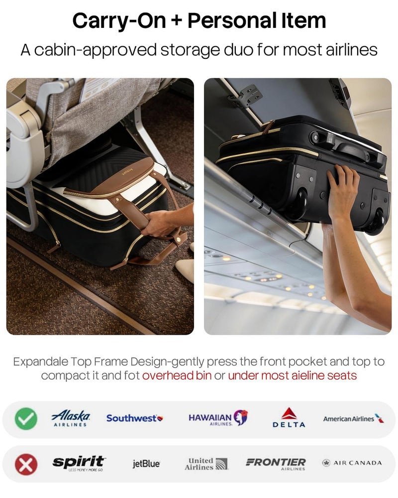 Arcoyard Underseat Carry-On Luggage with Wheels, Airline Approved Personal Item Rolling Bag, TSA-Friendly Travel Carry On with Multiple Compartments & Leather Handle, Beige Brown - Image 2