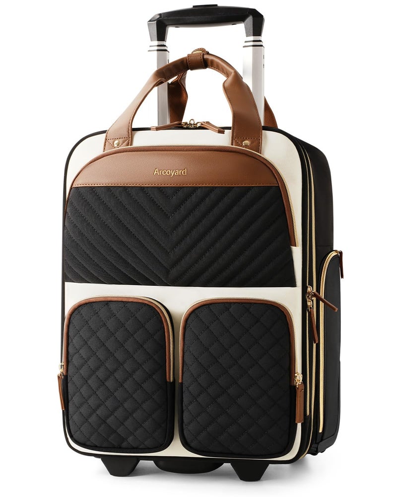 Arcoyard Underseat Carry-On Luggage with Wheels, Airline Approved Personal Item Rolling Bag, TSA-Friendly Travel Carry On with Multiple Compartments & Leather Handle, Beige Brown - Image 1