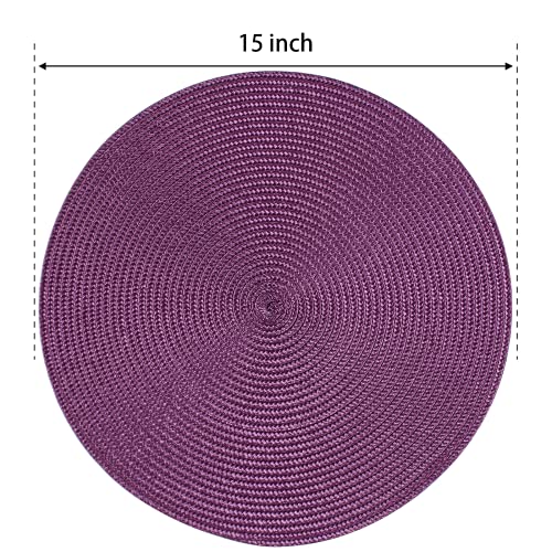 FunWheat Round Braided Placemats Set of 6 Table Mats for Dining Tables Woven Washable Non-Slip Place mats 15 inch(Purple, 6pcs) - Image 2