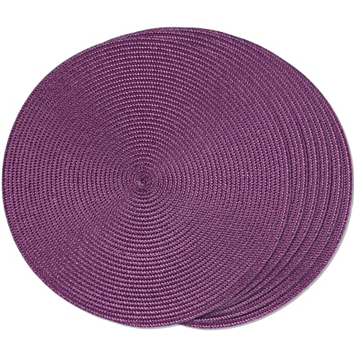 FunWheat Round Braided Placemats Set of 6 Table Mats for Dining Tables Woven Washable Non-Slip Place mats 15 inch(Purple, 6pcs) - Image 1