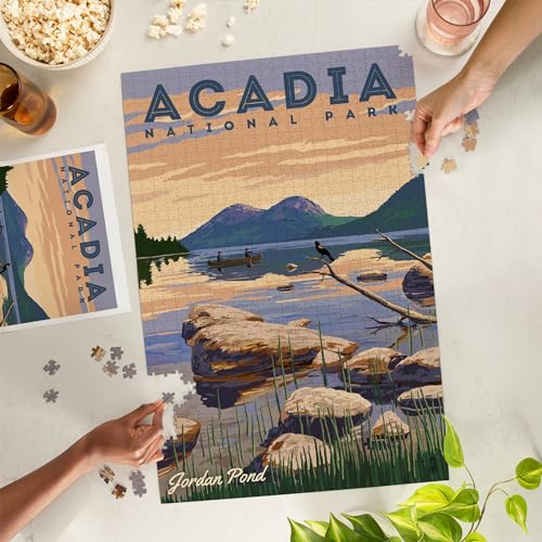 Lantern Press Acadia National Park Maine Jordan Pond Illustration 1000 Piece Jigsaw Puzzle for Adults Made in USA with Reference Poster - Image 5