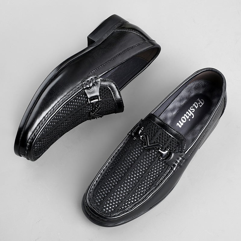 Thick-Soled Increased Black Flat Head British Style High-End Casual Low-Top Martin Leather Shoes Plus Size - Image 3