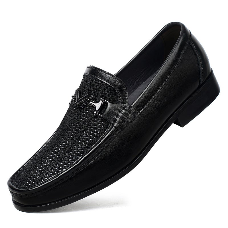 Thick-Soled Increased Black Flat Head British Style High-End Casual Low-Top Martin Leather Shoes Plus Size - Image 1