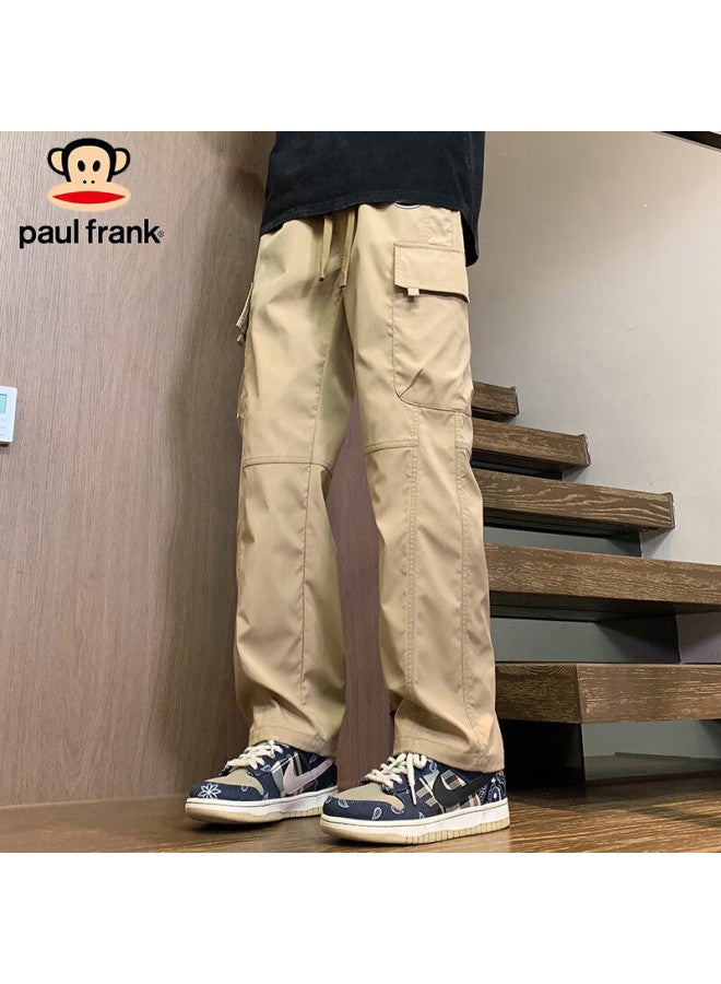 Paul Frank Cargo Pants, Men's Casual Trousers, Spring Straight-leg Pants, Men's Long Pants, Trendy Men's Trousers, Khaki Color, 3XL - Image 2