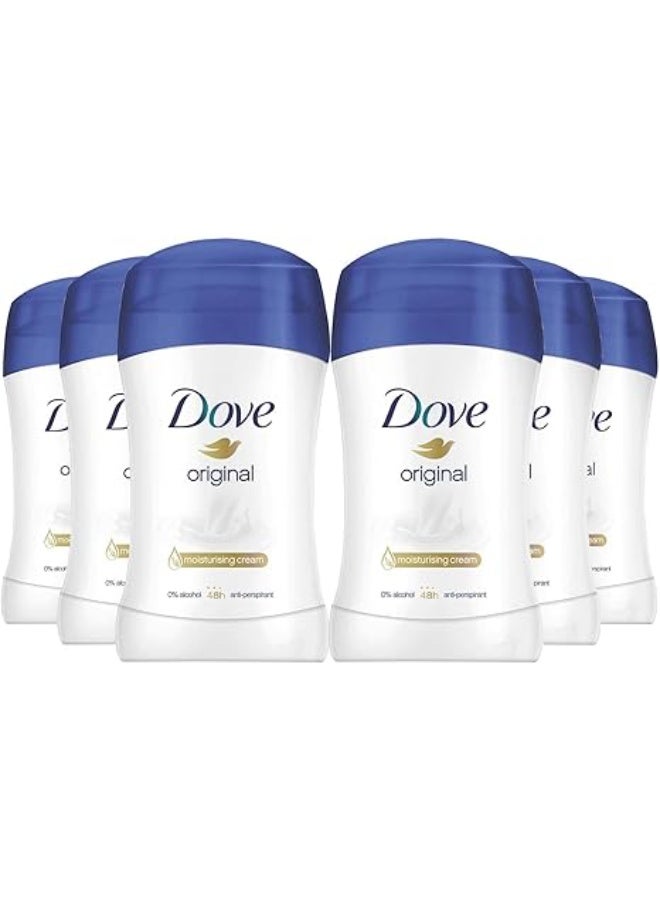Dove Original Antiperspirant Deodorant Stick 40ml Bundle — Grooming Essentials and Hygiene Body Care for Men and Women — Pack of 6 - Image 1