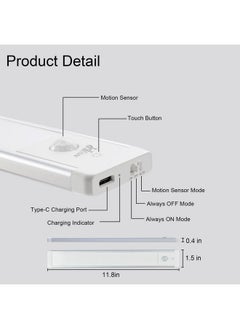 Hoteon Hoteon Wireless Cabinet Light, 12 Inch Rechargeable Motion Sensor Light with Stepless Dimming, Aluminum Alloy Casing,Touch Control Magnet Stick-on Anywhere Under Counter Light, Warm(2pcs)  - Image 2