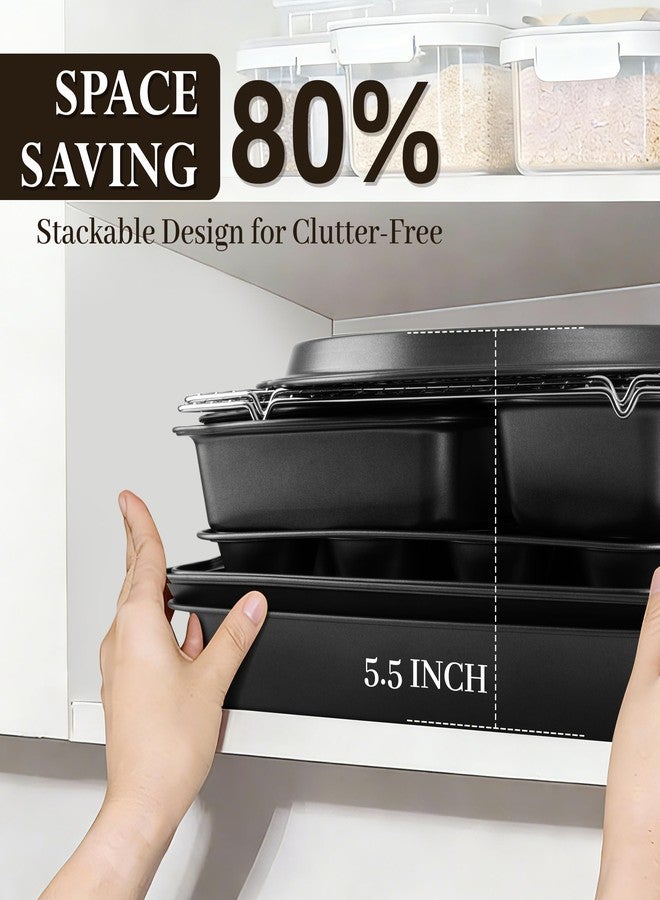 Gymdin 13 PCS Nonstick Bakeware Set - Carbon Steel Baking Pans Set with Dual Handles, Includes Roasting Pan, Pizza Pan, Cookie Sheet, Cake Pans, Muffin Pans, Cooling Rack, Oven Mitts, Non-Toxic - Image 2