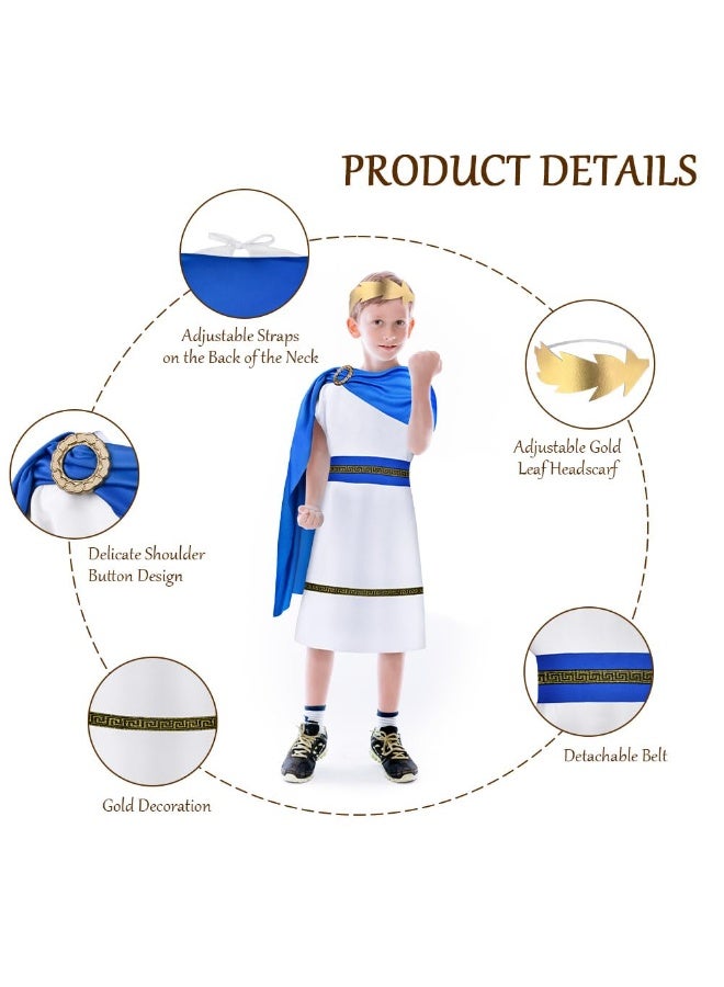 SANMUGEED Kids Roman Emperor Costume, Child Roman Toga Fancy Dress with King Headpiece, Shawl, and Belt, Ancient Greek Outfit for Book Week, Cosplay, Masquerade, and Halloween - Image 4