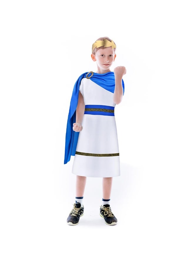 SANMUGEED Kids Roman Emperor Costume, Child Roman Toga Fancy Dress with King Headpiece, Shawl, and Belt, Ancient Greek Outfit for Book Week, Cosplay, Masquerade, and Halloween - Image 3