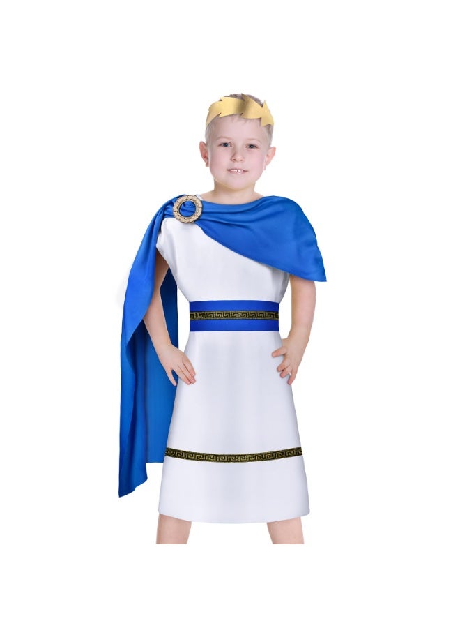 SANMUGEED Kids Roman Emperor Costume, Child Roman Toga Fancy Dress with King Headpiece, Shawl, and Belt, Ancient Greek Outfit for Book Week, Cosplay, Masquerade, and Halloween - Image 1
