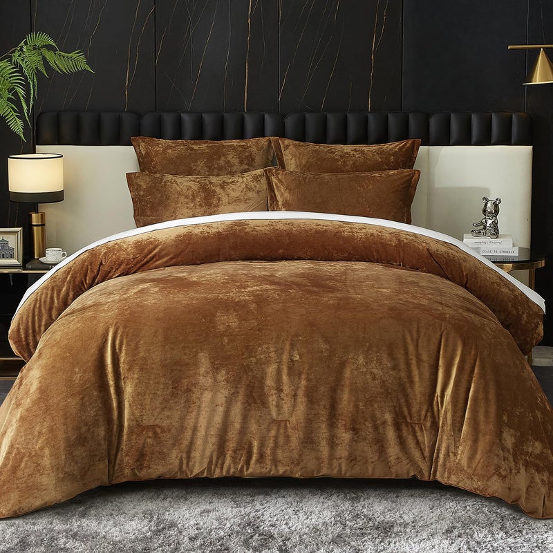 Ivellow Crushed Velvet Comforter Set Queen Lightweight Comforter 5pcs Ultra Soft Breathable Bedding Set Luxury Cozy Flannel Comforter Queen Size (1 Comforter,2 Pillow Shams, 2 Euro Shams) - Image 1