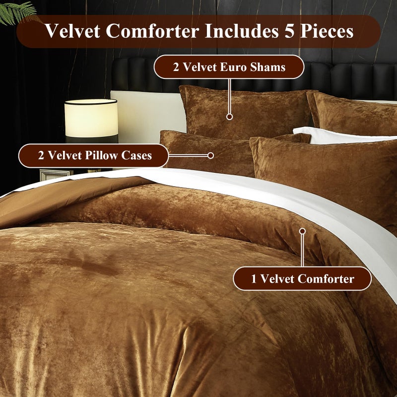 Ivellow Crushed Velvet Comforter Set Queen Lightweight Comforter 5pcs Ultra Soft Breathable Bedding Set Luxury Cozy Flannel Comforter Queen Size (1 Comforter,2 Pillow Shams, 2 Euro Shams) - Image 4