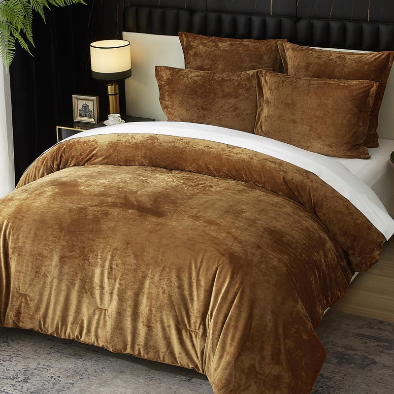 Ivellow Crushed Velvet Comforter Set Queen Lightweight Comforter 5pcs Ultra Soft Breathable Bedding Set Luxury Cozy Flannel Comforter Queen Size (1 Comforter,2 Pillow Shams, 2 Euro Shams) - Image 2