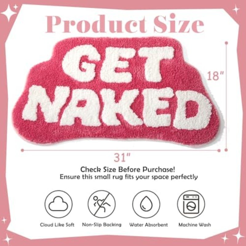سجادة الحمام ONLYPENA بنقشة "Get Naked" باللون الوردي - مايكروفايبر بوليستر ناعم 100% مع ظهر مانع للانزلاق من مادة TPR، تصميم مميز برسالة فكاهية، قابلة للغسيل في الغسالة لديكورات المنزل العصرية بأسلوب البوهو والريفي. - Image 3